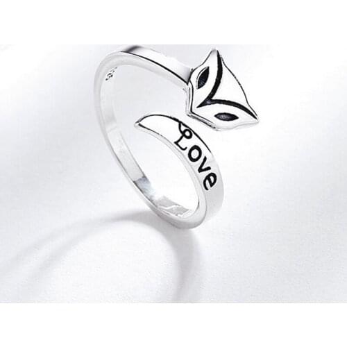 Cute Fox Open Ring Women Girl Animal Fox Letter Love Ring Gift for Love Friend Fashion Jewelry Accessories