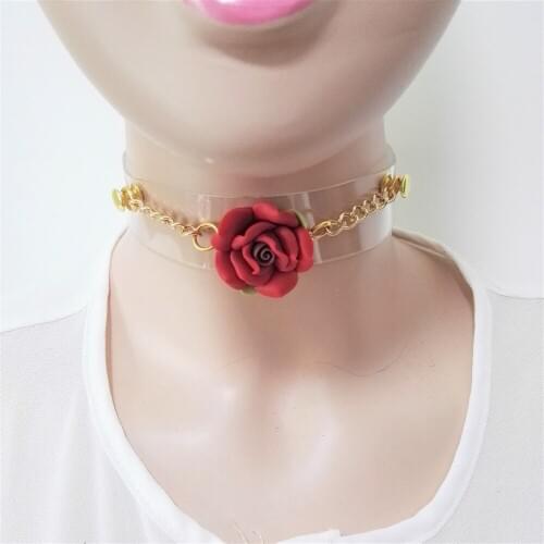 New Fashion Sexy Harajuku Leather Punk Choker Necklace Flower Gold-color Rivets Collar handmade goth torque hot rock