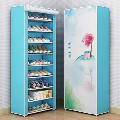 Cartoon Pattern Simple Assembly Shoe Rack Folding Non-woven Cloth Shoe Cabinet Household Finishing Dustproof Shoe Rack Furniture