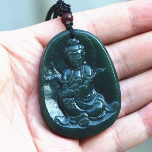 Drop Shipping Natural HETIAN Nephrite Buddha Pendant Carved Guanyin Bodhisattva Patron saint Necklace women Men Jades Jewelry
