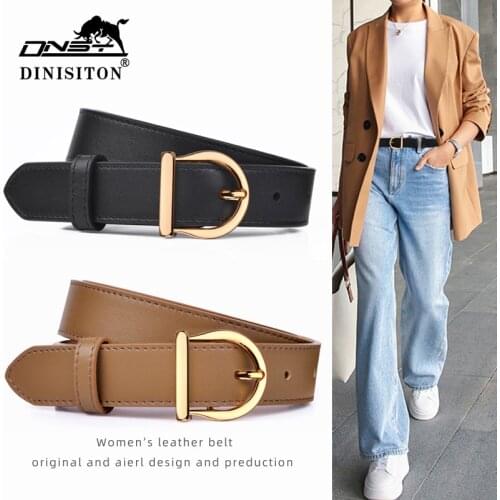 DINISITON Women Belt Genuine Leather Ladies Thin Belts Fashion Luxury Brand High Quality Female Jeans Windbreaker Waistband