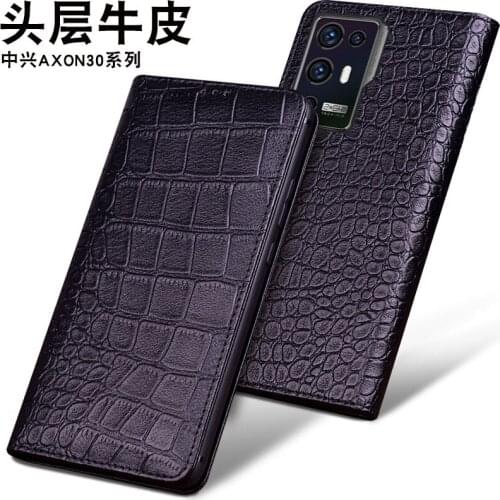 Luxury Genuine Leather Flip Phone Case For Zte Axon 30 Pro Ultra Leather Half Pack Phone Cover For Axon30 Cases Shockproof
