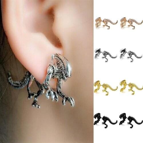 Silver Three-dimensional Dinosaur Earrings Personality Trend Plating Alloy Earrings Human Body Piercing Earrings