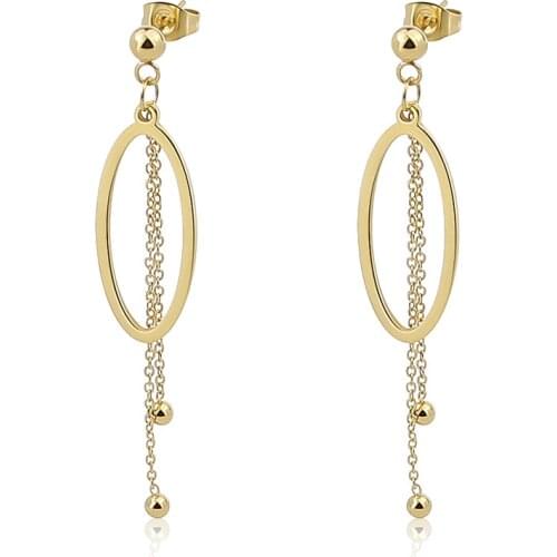 New Style Fashion Jewelry Stainless Steel Oval Shape Steel Ball Tassel Earrings For Womens Party Wedding Gifts Wholesale