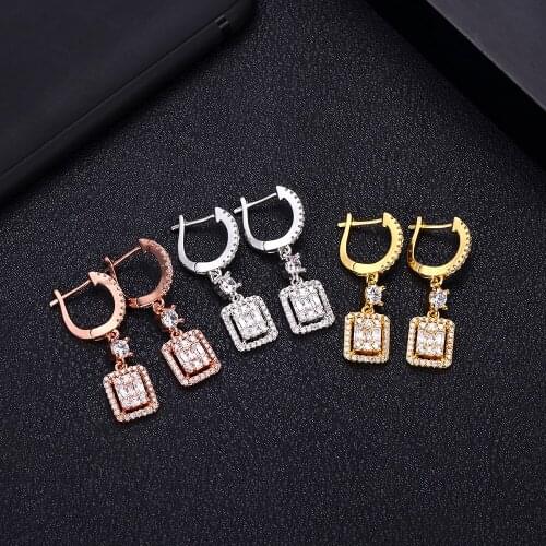 Jankelly Luxury Popular square shape Full Mirco Paved Cubic Zircon Naija Wedding Earring Fashion Jewelry