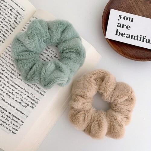 Warm Soft Hair Scrunchies Furry Elastic Hair Band Women Girls Ponytail Holder Hair Rubber Band Hair Ties Hair Accessories