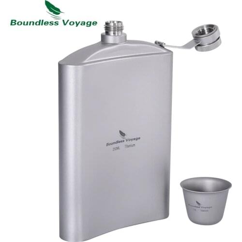 Boundless Voyage Outdoor Titanium Hip Flask Cup Set with Funnel Camping Picnic Pocket Whiskey Wine Mug Sake 8.5oz 250ml