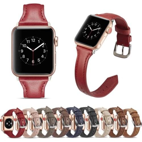 Slim Genuine Leather Band For Apple Watch 44mm 40mm 42mm 38mm iWatch Series 4/3/2/1 Strap Wristband Bracelet Watchband Adapters
