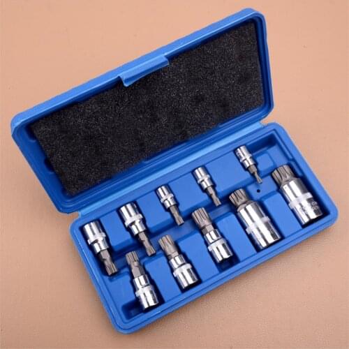 Universal 4mm-18mm Tool Kit 10Pcs/Set Car Chrome Spline Bit Socket XZN 12 Point MM Triple Square Tamper Proof