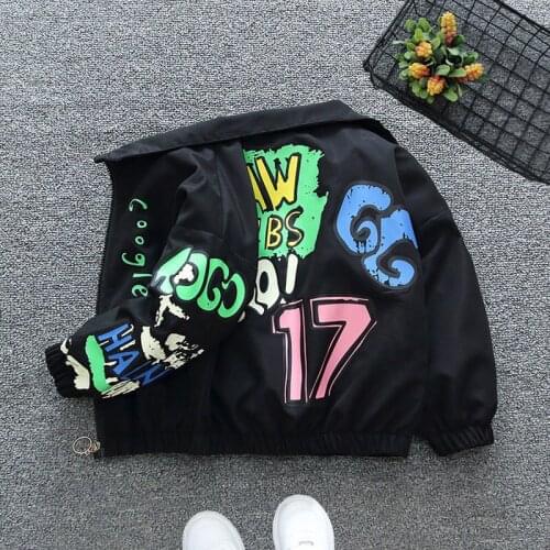 Boys Baby Windbreaker Jacket Spring And Autumn Short Korean Style Western Style Splash Ink Personality Simple Style Jacket