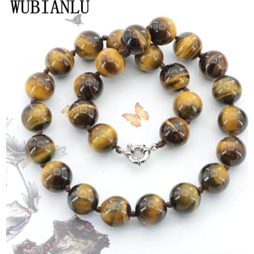 WUBIANLU Spring Summer Womens Classic Natural Yellow Tiger Eye Stone Round Bead Necklace Jewelry Jades Clothing Matching T216