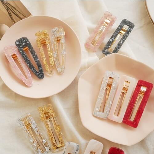 1PC New Women Girls Acrylic Hollow Geometric Rectangle Hair Clips Tin Foil Sequins Hairpins Barrettes Hair Accessories