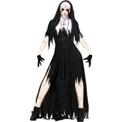 Halloween Ladies Scary Demon Nun Graveyard Corpse Zombie Fancy Dress Costume