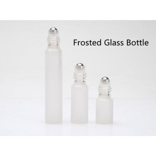 100 Pcs 10ml Refillable Empty Frosted Matt Clear Glass Roll-On Bottles for Essential Oil with 2 colors lid