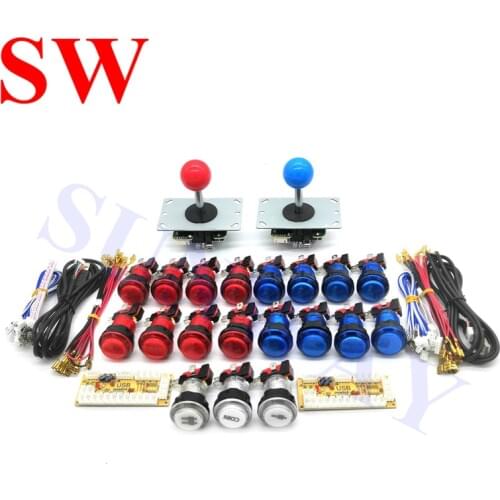 2 Player Zero Delay USB Encoder for PC Joystick/ 2 x Arcade Joysticks + USB Connector + 32mm LED Push Buttons + Coin Push Button