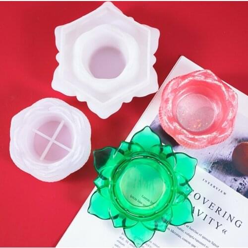 2Pcs DIY 3D Lotus Candle Holder Silicone Mould Crafts Ashtray Ornament Making Tools Storage Box Crystal Epoxy Resin Mold
