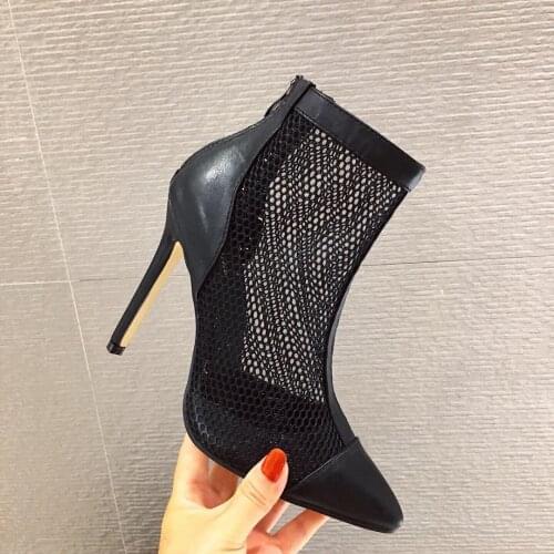 2020 New Mesh Short Boots Sexy All-match Temperament High Heels Thin Heeled Pointed Short Boots