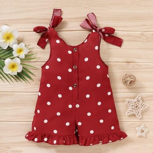 2021 Children Ruffles Suspender Romper Newborn Baby Girl Outfits Infant Baby Girls Sleeveless Dot Print Jumpsuit Clothes 1-4Y