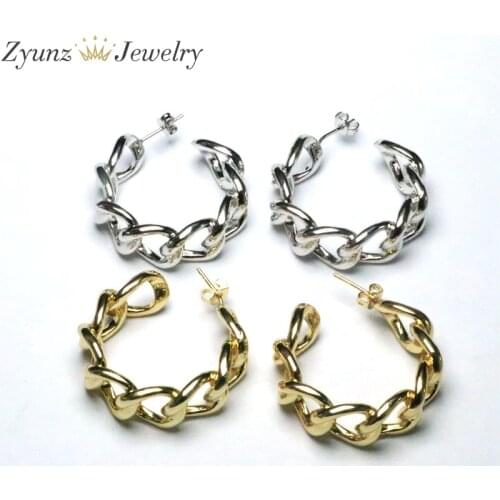 5 Pairs, Gold / Silver Color Jewelry Punk Link Chain Circle Stud Earrings Women New Geometric Fashion For Female