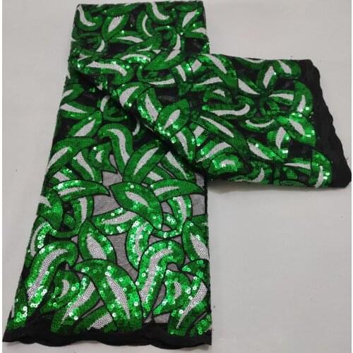 5yards/pc) Latest green African sequins tulle lace wonderful fully embroidered French net lace fabric for party dress FHS118