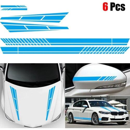 6Pcs Car Side Door Body Hood Rearview Mirror Decal Stripes Sticker Racing Decals Cover Sticker Automobile Exterior Accessories
