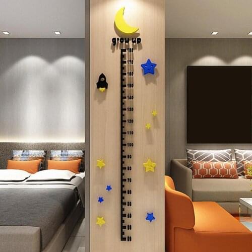 Acrylic Children Grow Cartoon Measuring Height Tools Moon Star Rocket Height Chart Wall Sticker Kid Room Decal Home Decor Hogar