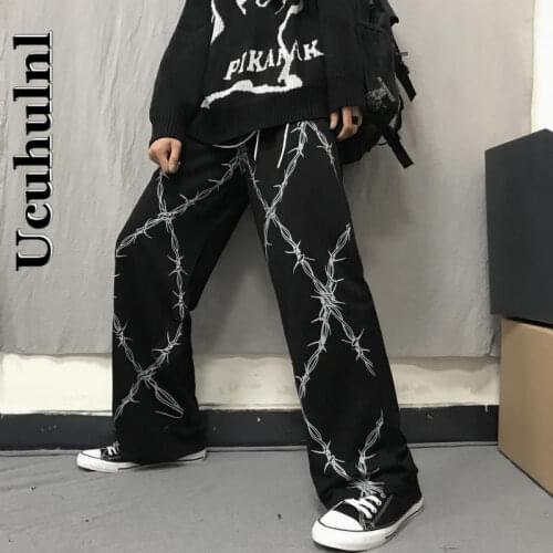 Ucuhulnl Womens Clothes Vintage Goth Pants Hip Hop Korean Mujer Pantalones Long Loose Straight Men Jogger Fashion 2021 Trousers