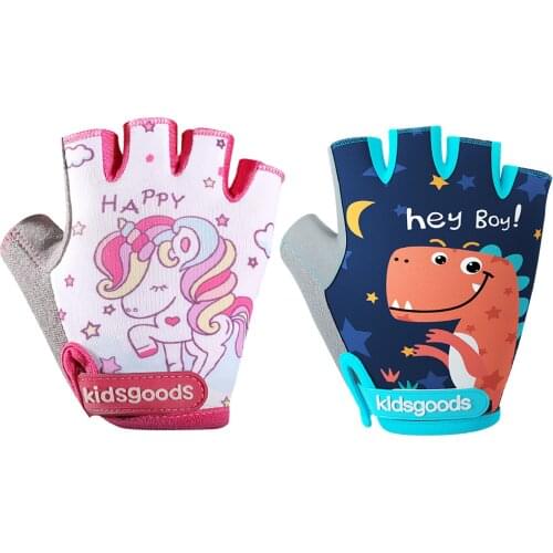 Child Cycling Gloves Cartoon Dinosaur Unicorn Printed Half Finger Bicycle Gloves Elastic Non-slip Bike Gloves Riding Equipment