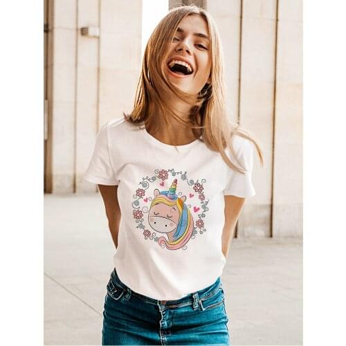 Color Unicorn Love Print Women T Shirts Hot Selling Parent Child Short Sleeve Hipster Spain Streetwear 2021 Fashion Clothing