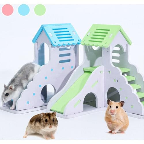 Hamster Toy Colorful Mini Wooden Slide DIY Assemble Hamster House Cute Small Animals Pet Toy Supplies Animal Sleeping House
