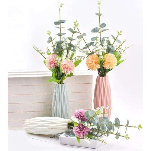 Artificial Flowers Dandelior Eucalyptus Gold Leaf Big Bouquet Autum Silk Plastic Fake Flower for Home Wedding Decoration Living