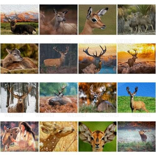 Fawn 5D DIY Diamond Painting Elk Grassland Sunset Handmade Gift Mosaic Sticker Diamond Embroidered Natural Scenery Wall Picture