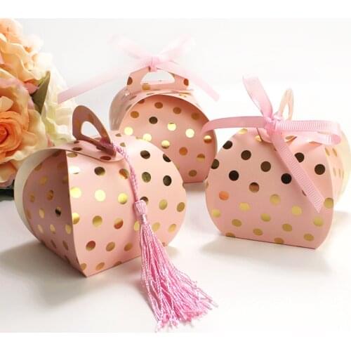 10pcs Kraft Paper Bronzing Dot Candy Box with Tassel Flamingo Chocolate Gift Box For Baby Shower Birthday Wedding Party Supplies