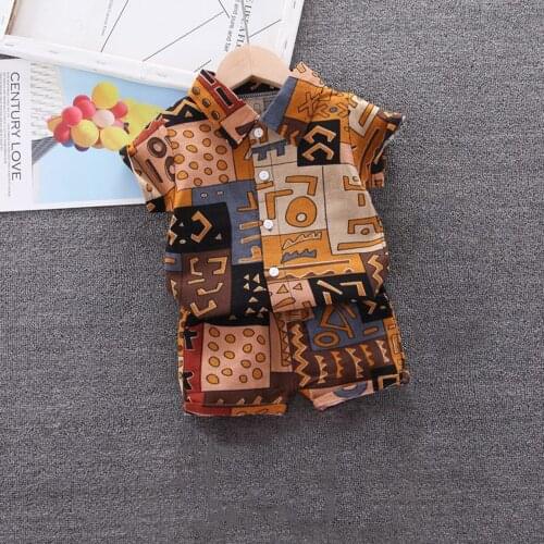 Summer Baby Boys Kids Sets Fashion Print Button Down Shirt+shorts Beach Outfits Set Baby Boy Clothes