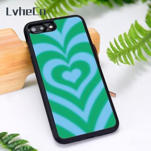 LvheCn Silicone Rubber Phone Case Cover for iPhone 6 6S 7 8 Plus X XS XR 11 12 Mini Pro Max Green Heart Trance
