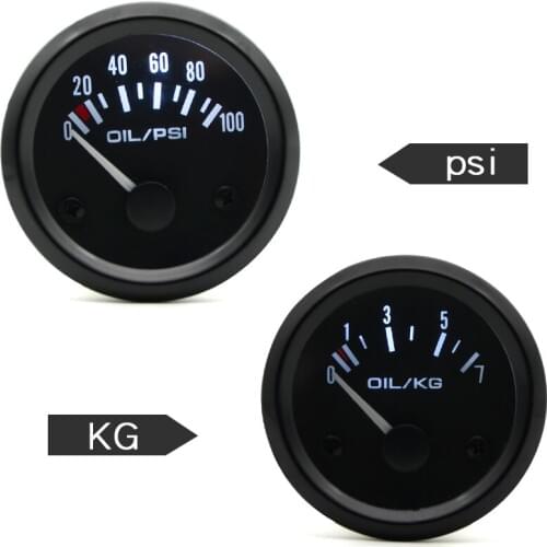 Dragon Gauge 2" 52mm Oil Pressure Car Gauge 0~100 PSI / 0~7 KG Pressure 12V Auto Instrument Black Bezel