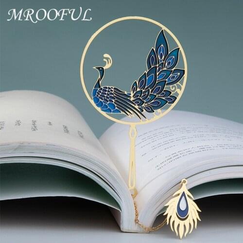 Animal Metal Bookmarks for Books Creative Brass Peacock Deer Book Mark Novelty Teachers Stationery Gift Office School Supplies