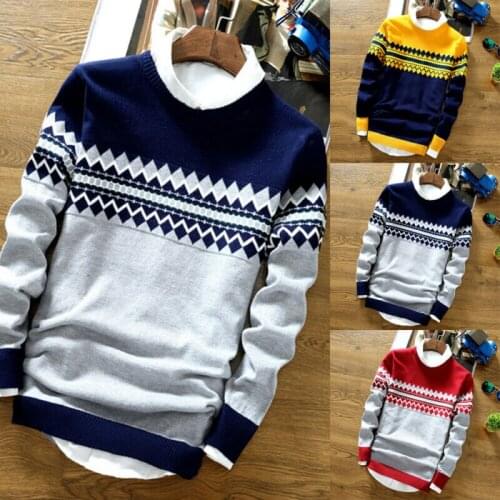 New Men Christmas Long Sleeve Sweater Jumper Striped Knitted Pullover Look thin
