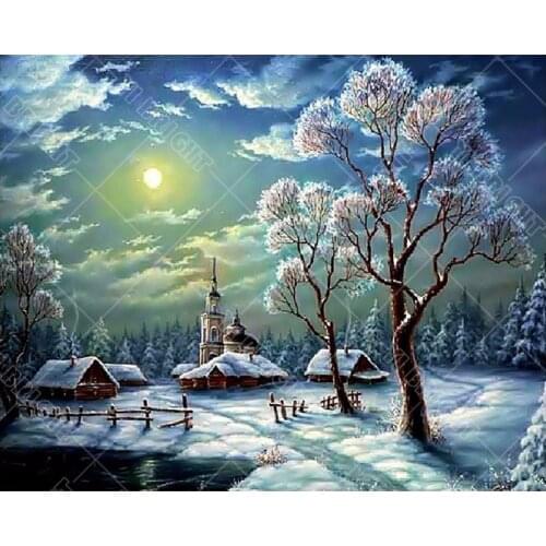 Winter scenery full laid diamond painting embroidery Christmas snowy Night landscape beads cross stitch kit home decoration YD