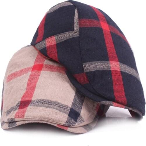 New Plaid Cotton Men Women Berets Retro Flat Peaked Caps Cabbie Ivy Hats Newsboy Caps for Unisex Good Quality GH-754