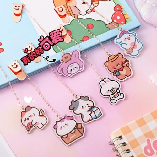 Creative Cartoon Bookmark Cute Bear Acrylic Pendant Book Page Folder Student Stationery Bookmark Folder Cultural Creative Gifts