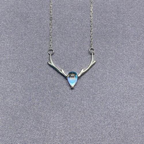 100% Sterling Silver S925 Necklace Moonstone Antler Pendant Necklace Female Ins Simple Clavicle Chain Jewelry Christmas Gifts