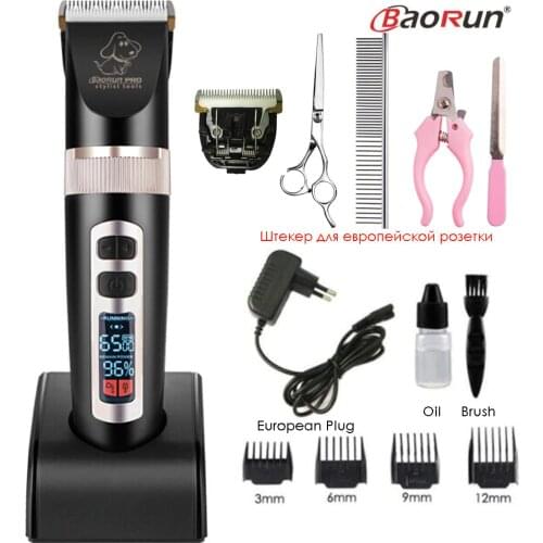 BaoRun Professional Pet Dog Hair Trimmer Shaver Electric Scissor Rechargeable Pet Grooming Clipper Hair Cutting Machine LCD Show