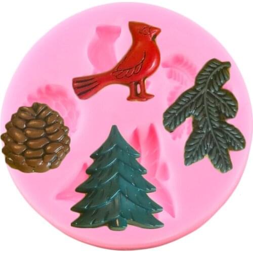 Bird Silicone Mold Pine Tree Fondant Cake Decorating Tools Cupcake Chocolate Gumpaste Mould Polymer Clay Candy Resin Moulds