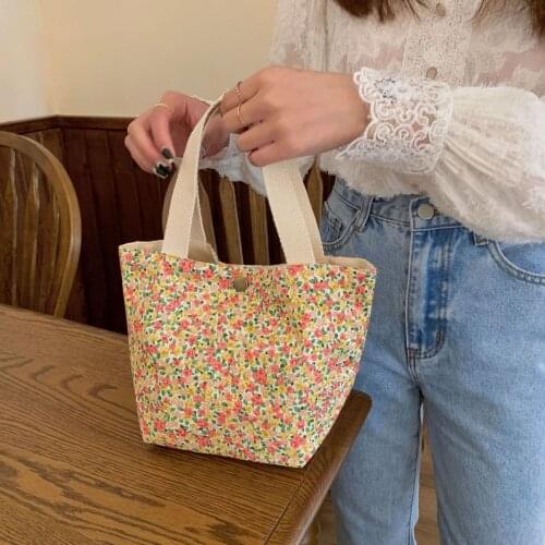 Retro Floral Cloth Bag for Women Mini Casual Tote Portable Ladies Canvas Small Shoulder Bags Vintage Girls Beach Purse Handbags