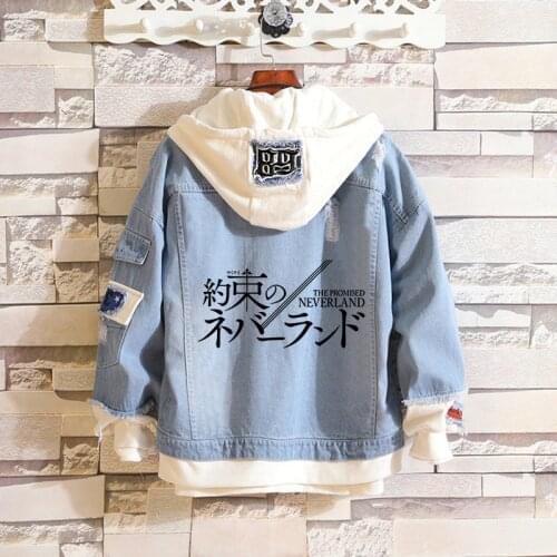 Anime The Promised Neverland Ray Emma Cosplay Hoodies Sweatshirts Autumn Harajuku Hooded Denim Jackets Boys Girls Couple Coats