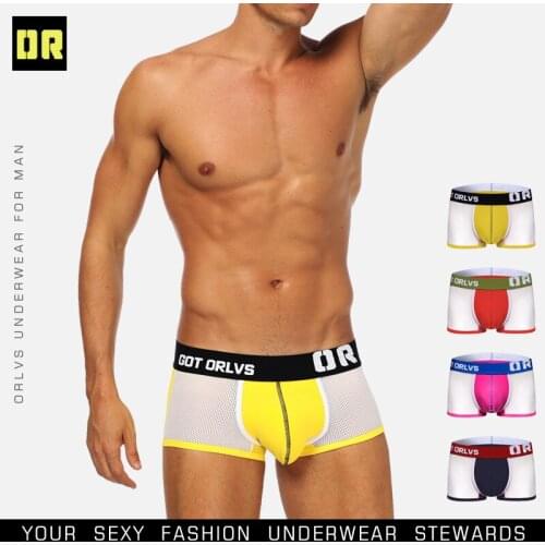 Orlvs briefs cross jockstrap mens panties cotton spelling mesh mens panties breathable buttocks four-corner pants