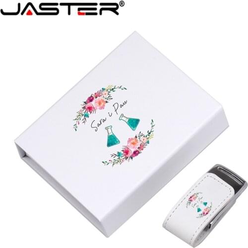 JASTER (over 1PCS free LOGO) USB 2.0 white leather + box pendrive usb flash drive 4GB 8GB 16GB 32GB 64GB external storage