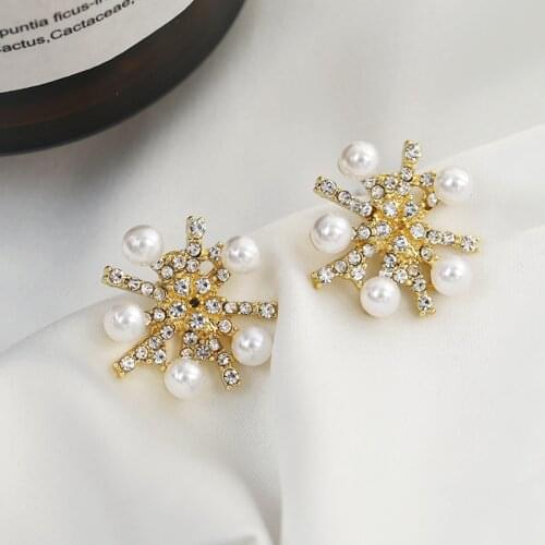 Sweet Girl Earrings Korean Fashion New Temperament Earrings Wild Net Red Pearl Crystal Earrings Womens Wholesale Oorbellen