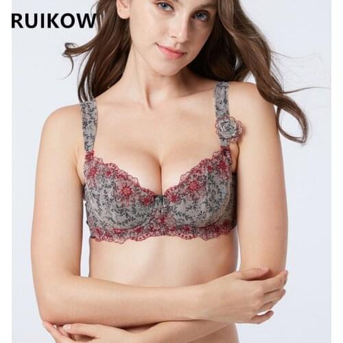 Sexy Womens Bras Full Coverage Non-Padded UnderwireThin Cup Female Bralette Embroidery Printed Lingerie Gather Big Breast Bras